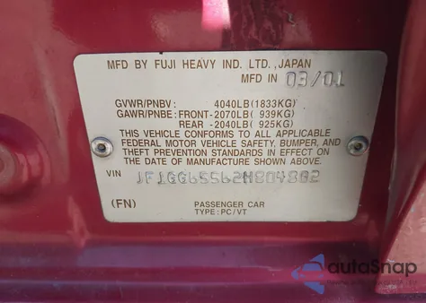 2002 Subaru Impreza 2.5Ts z USA, uszkodzony, nr VIN JF1GG65562H804802